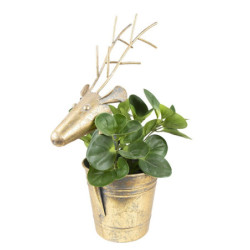 Zlatý antik plechový obal na květináč Jelen - 27*17*16/45 cm