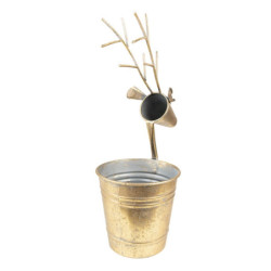 Zlatý antik plechový obal na květináč Jelen - 27*17*16/45 cm