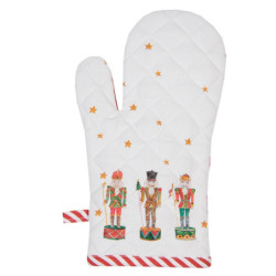Bílo-červená bavlněná chňapka s louskáčky Happy Little Christmas - 18*30 cm