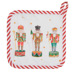 Bílo-červená chňapka - podložka s louskáčky Happy Little Christmas - 20*20 cm