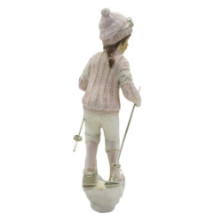 Dekorace socha dívka v růžovém svetru na lyžích - 12*8*19 cm