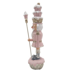 Růžová dekorace socha Louskáček s muffinky - 5*5*16 cm