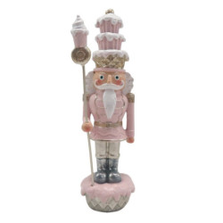 Růžová dekorace socha Louskáček s muffinky - 5*5*16 cm