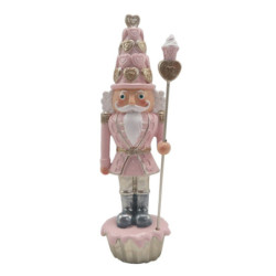 Růžová dekorace socha Louskáček s muffinky - 5*5*16 cm