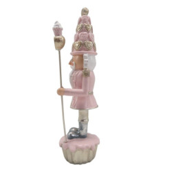 Růžová dekorace socha Louskáček s muffinky - 5*5*16 cm