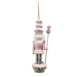 Růžová závěsná dekorace socha Louskáček s muffinky - 3*3*11 cm