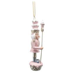 Růžová závěsná dekorace socha Louskáček s muffinky - 3*3*11 cm