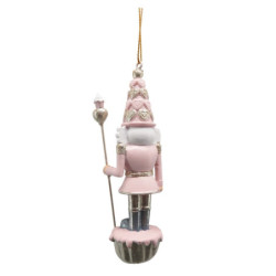 Růžová závěsná dekorace socha Louskáček s muffinky - 3*3*11 cm