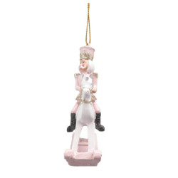 Bílo-růžová závěsná dekorace Louskáček na houpacím koni - 6*3*9 cm