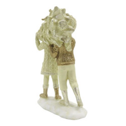 Béžovo-zlatá vánoční dekorace děti nesoucí stromek - 12*6*15 cm