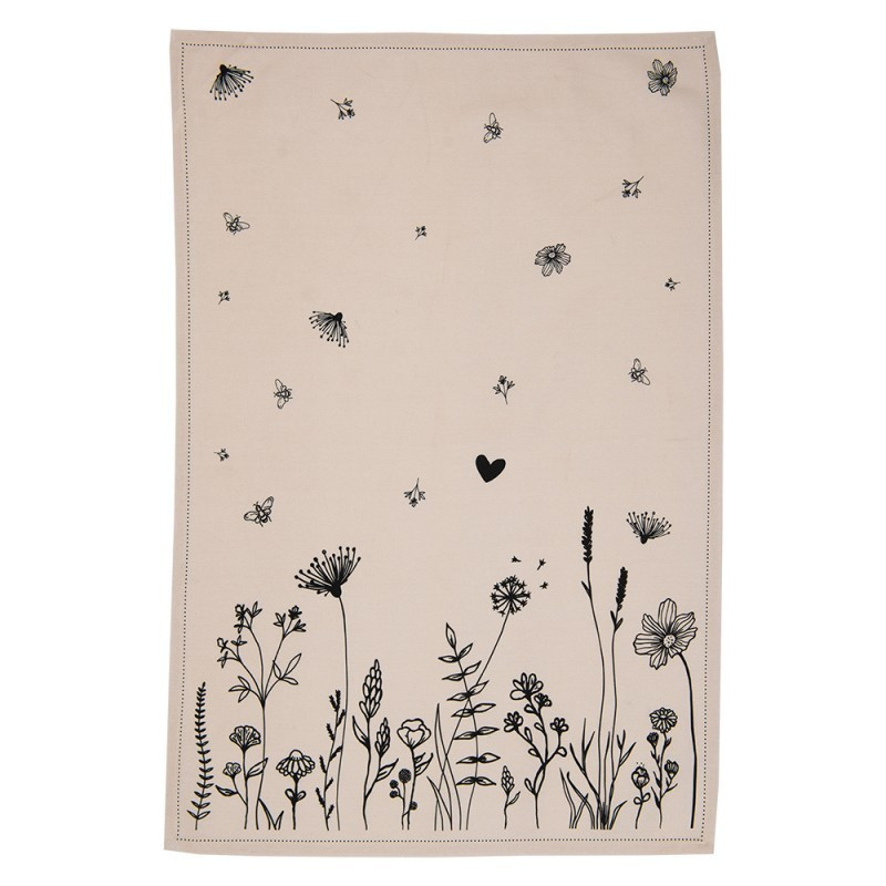 Béžová bavlněná utěrka s květinami Flora And Fauna - 50*70 cm