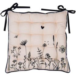 Béžový bavlněný podsedák s květinami Flora And Fauna - 40*40*4 cm
