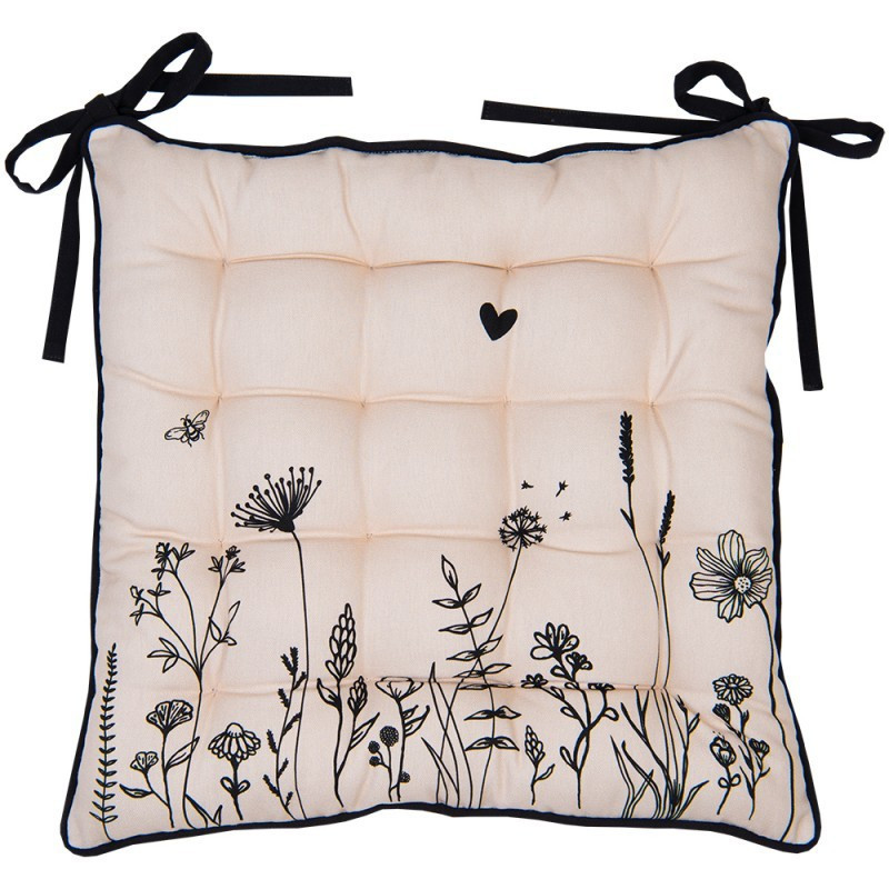 Béžový bavlněný podsedák s květinami Flora And Fauna - 40*40*4 cm