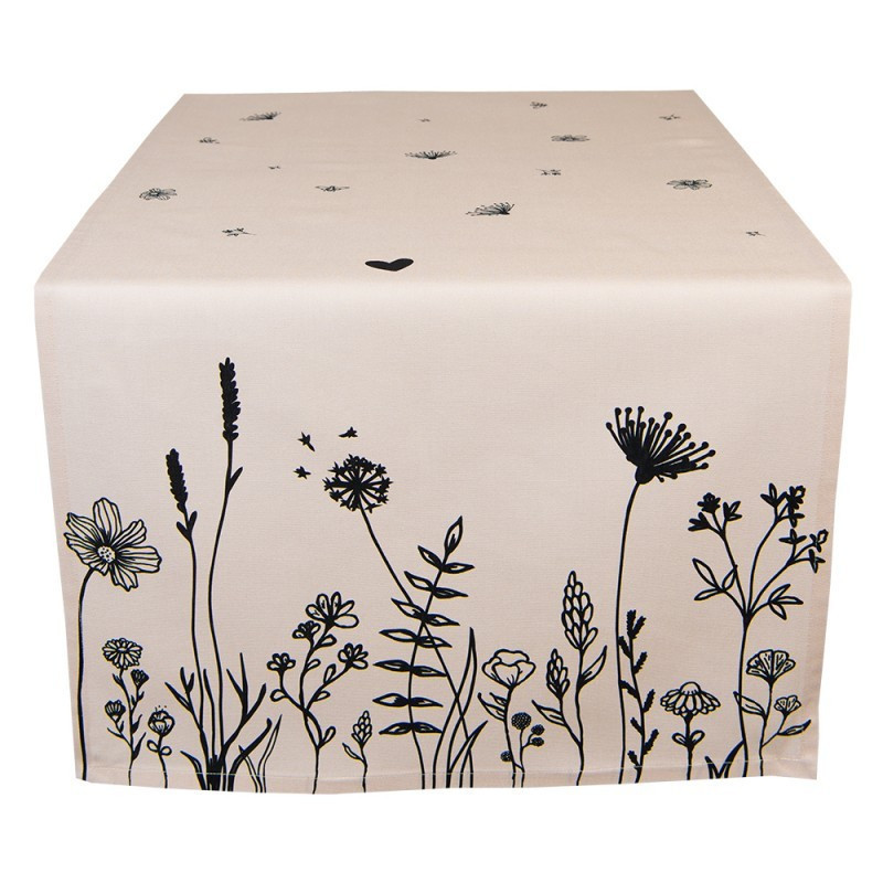 Béžový bavlněný běhoun s květinami Flora And Fauna - 50*140 cm
