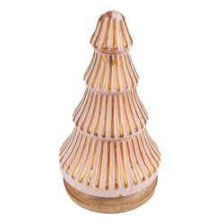 Růžový dekorační skleněný stromek na dřevěném podstavci - Ø13*24 cm