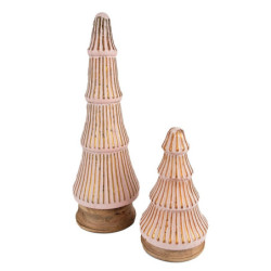 Růžový dekorační skleněný stromek na dřevěném podstavci - Ø13*24 cm