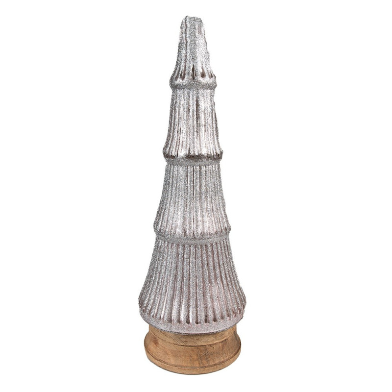 Stříbrný dekorační skleněný stromek na dřevěném podstavci - Ø 15*44 cm