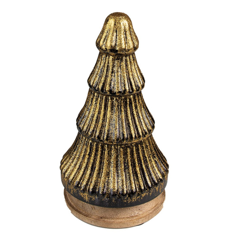 Zlatý dekorační skleněný stromek na dřevěném podstavci - Ø 13*24 cm