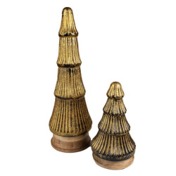 Zlatý dekorační skleněný stromek na dřevěném podstavci - Ø 13*24 cm
