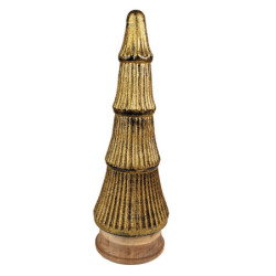 Zlatý dekorační skleněný stromek na dřevěném podstavci - Ø 15*44 cm