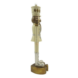 Vánoční dekorace socha Louskáček v béžovém obleku - 6*6*24 cm