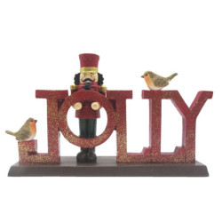 Vánoční dekorace socha Louskáček s nápisem Jolly - 18*4*11 cm