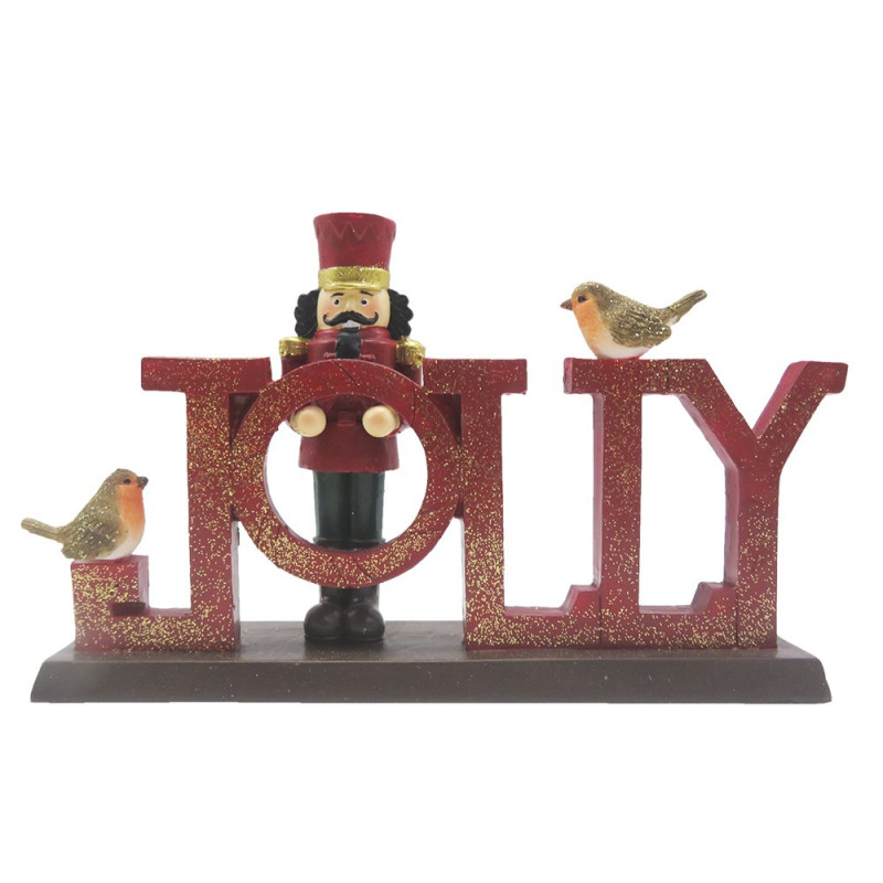 Vánoční dekorace socha Louskáček s nápisem Jolly - 18*4*11 cm