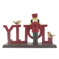 Vánoční dekorace socha Louskáček s nápisem Jolly - 18*4*11 cm