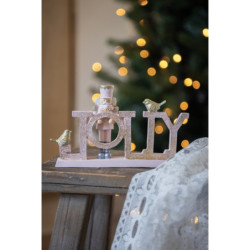 Růžová vánoční dekorace s Louskáčkem a ptáčky Jolly - 18*4*11 cm