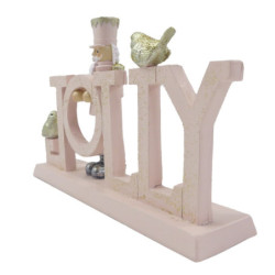 Růžová vánoční dekorace s Louskáčkem a ptáčky Jolly - 18*4*11 cm