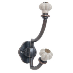 Hnědý kovový háček s keramickou knopkou -  4*8*12 cm