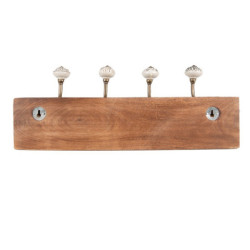 Nástěnný věšák s dřevěnou deskou a keramickými malovanými knopkami - 45*11*17 cm