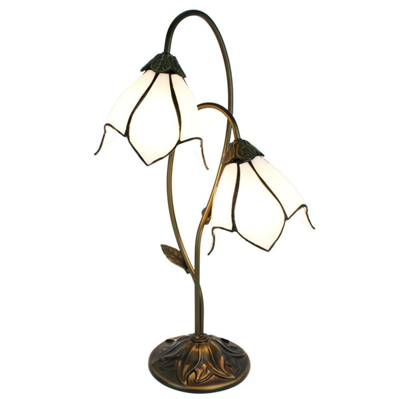 Bílá stolní lampa Tiffany Folwia White - 35*18*61 cm E14/max 2*25W