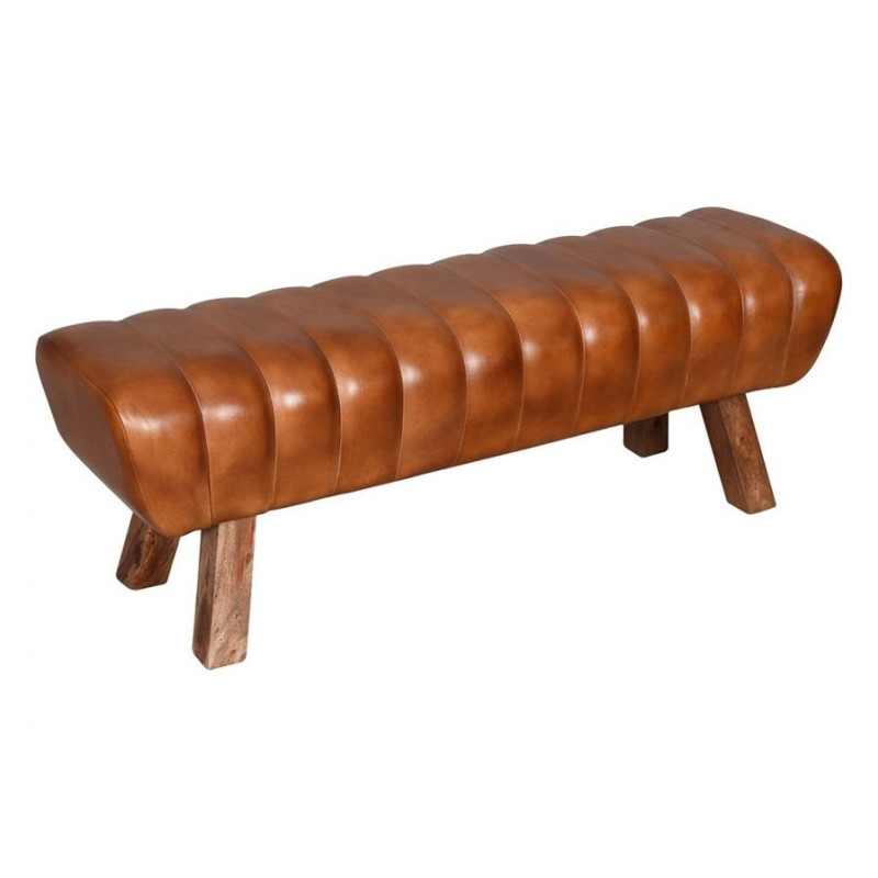 Hnědá kožená lavice v podobě gymnastické Cognac - 128*38*47 cm