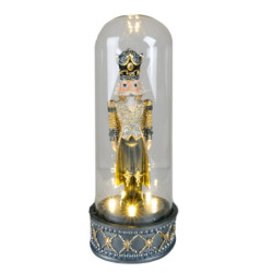 Dekorace Louskáček ve skleněném poklopu s led světýlky - Ø 12*29 cm / 3*AAA