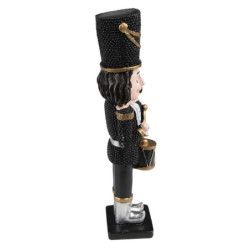 Vánoční černá dekorace socha Louskáček s bubínkem - 5*4*16 cm