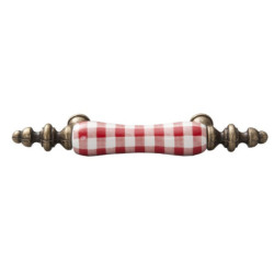 Kovová úchytka - madlo s bílo-červeným károvaným tělem - 12*3*2 cm