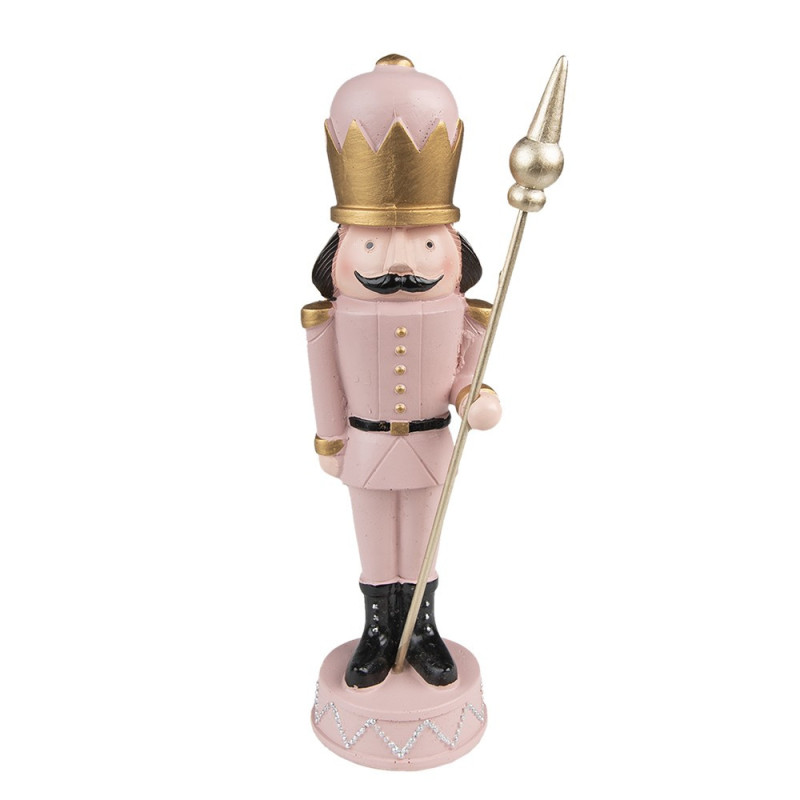 Růžová vánoční dekorace soška Louskáček - 5*5*17 cm