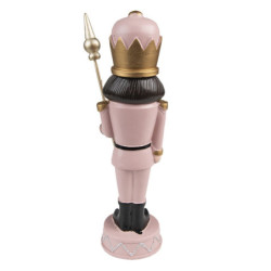 Růžová vánoční dekorace soška Louskáček - 5*5*17 cm