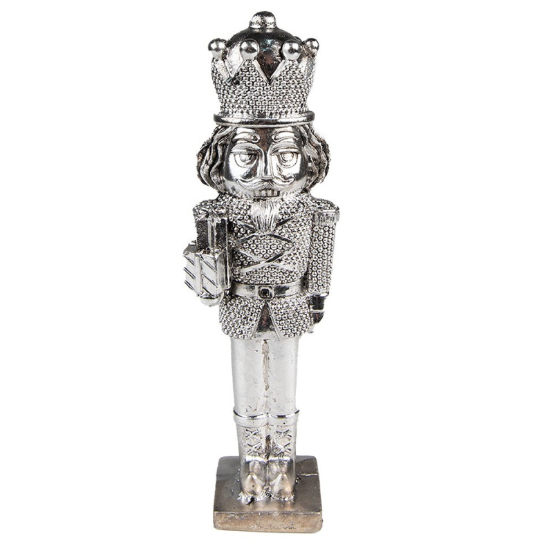 Stříbrná vánoční dekorace Louskáček s dárky - 5*4*19 cm