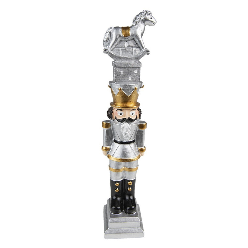 Vánoční dekorace stříbrný Louskáček s koníkem - 6*5*23 cm