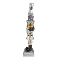 Vánoční dekorace stříbrný Louskáček s koníkem - 6*5*23 cm