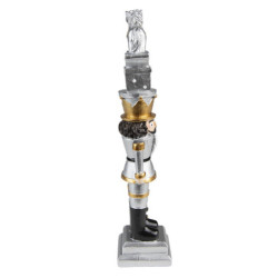 Vánoční dekorace stříbrný Louskáček s koníkem - 6*5*23 cm