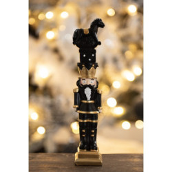 Černá vánoční dekorace Louskáček s koníkem - 6*5*23 cm