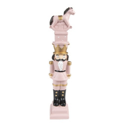 Růžová dekorace Louskáček s houpacím koníkem nad hlavou - 6*5*23 cm