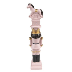 Růžová dekorace Louskáček s houpacím koníkem nad hlavou - 6*5*23 cm