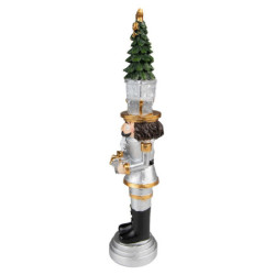 Stříbrná vánoční dekorace Louskáček se stromkem a dárkem - 5*5*25 cm