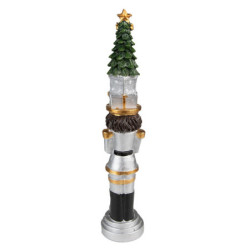 Stříbrná vánoční dekorace Louskáček se stromkem a dárkem - 5*5*25 cm