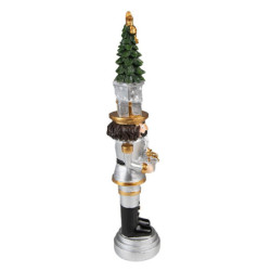 Stříbrná vánoční dekorace Louskáček se stromkem a dárkem - 5*5*25 cm