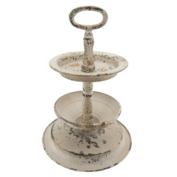 Krémový vintage kovový etažér s patinou -   	Ø 22*34 cm